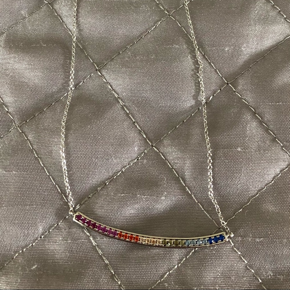 Silver Multicolor Crystal Arc Necklace